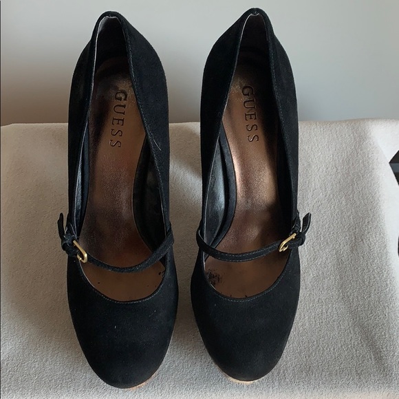 Guess Black Suede/Pony Hair Leopard Platform Heels - Picture 5 of 5